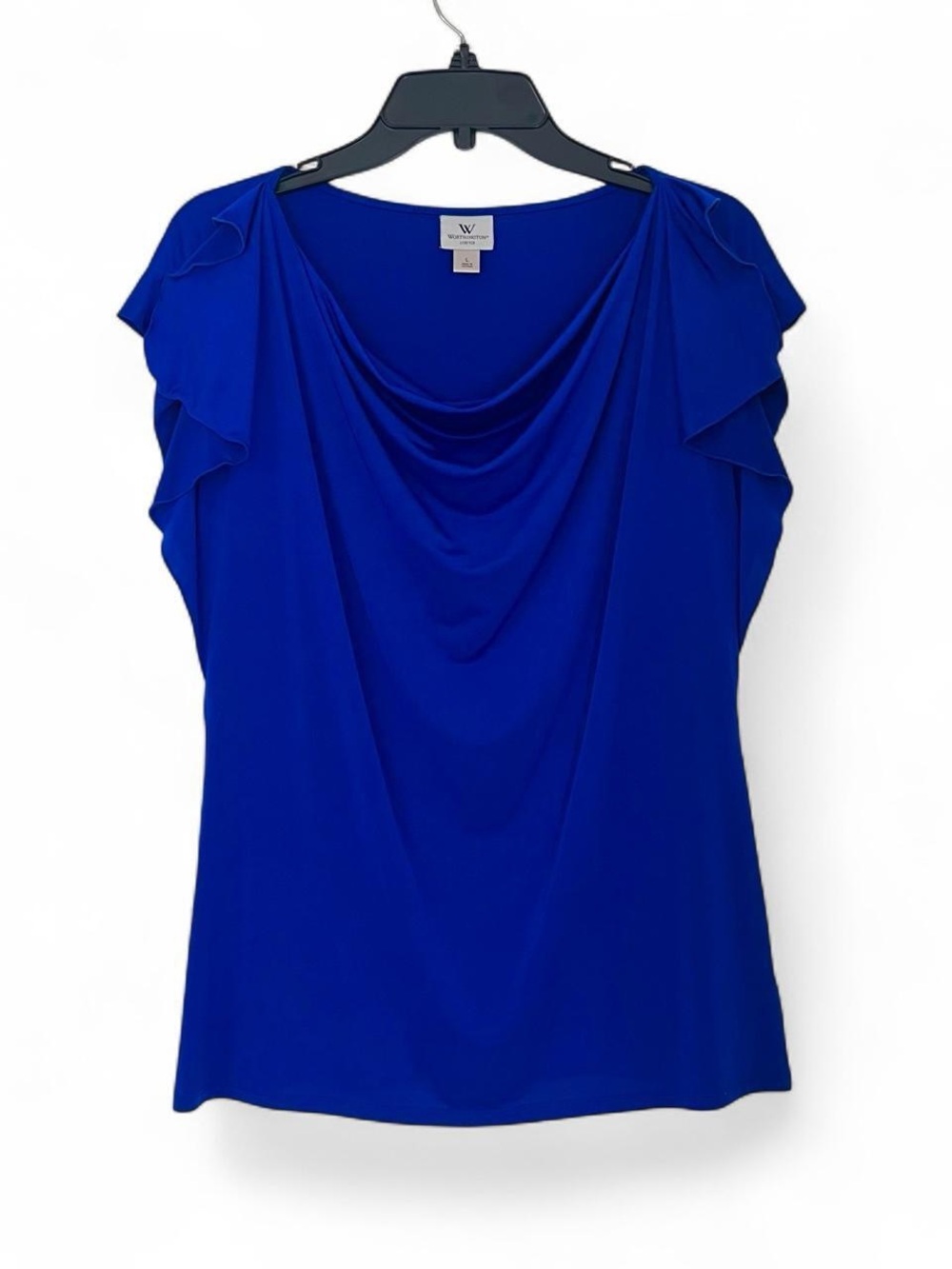 Worthington Draped Cowl Neck Flutter Sleeve Top - Blue